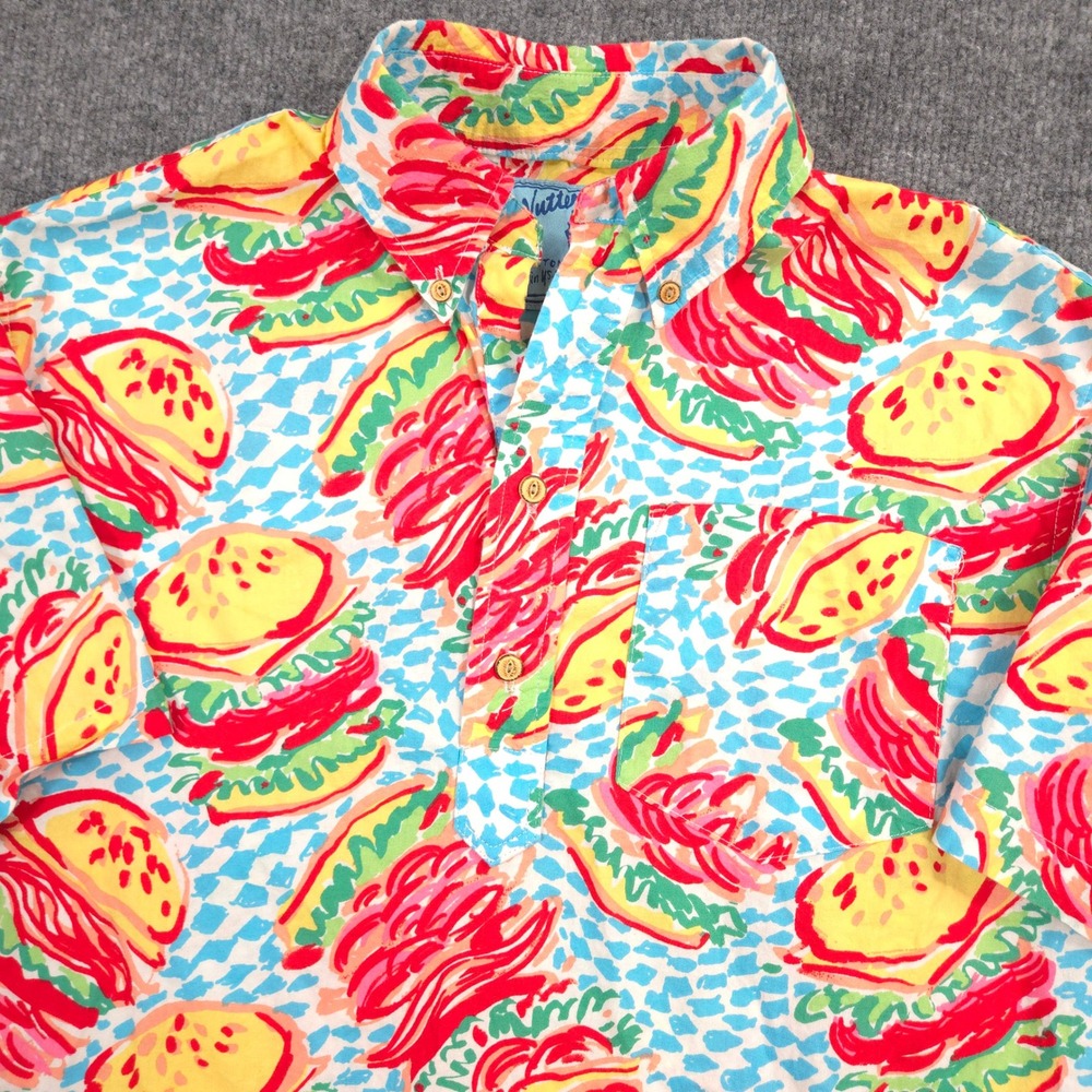 Chubbies The Nutter Popover Shirt Mens Medium Cheeseburger AOP Retro Made In USA